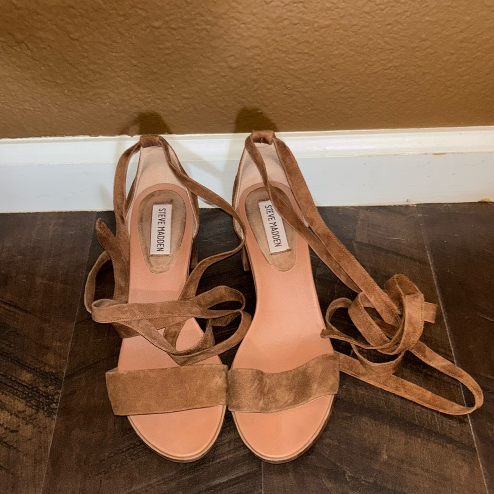 Suede ankle wrap sandals